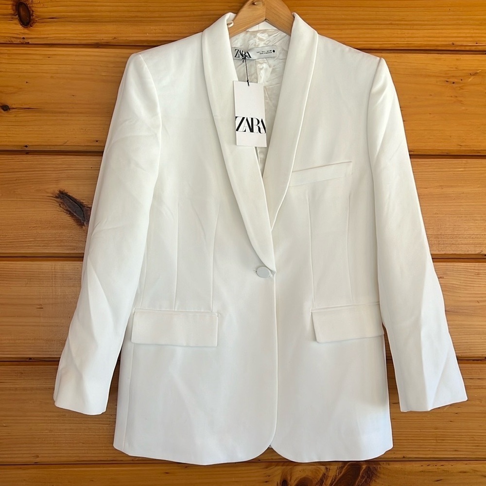 ZARA WHITE LINED JACKET BLAZER WOMEN L